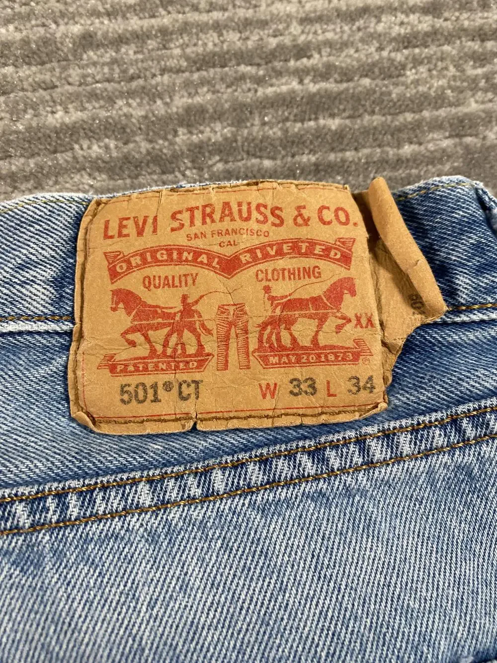 Levis 501 CT Jeans Mens 33x27 Light Blue Denim Button Fly Tapered Leg Fit